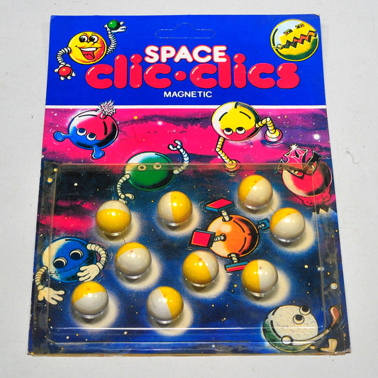 Vintage Space Clic-Clics — Magnetic Marbles, Sealed on Card, Never Used