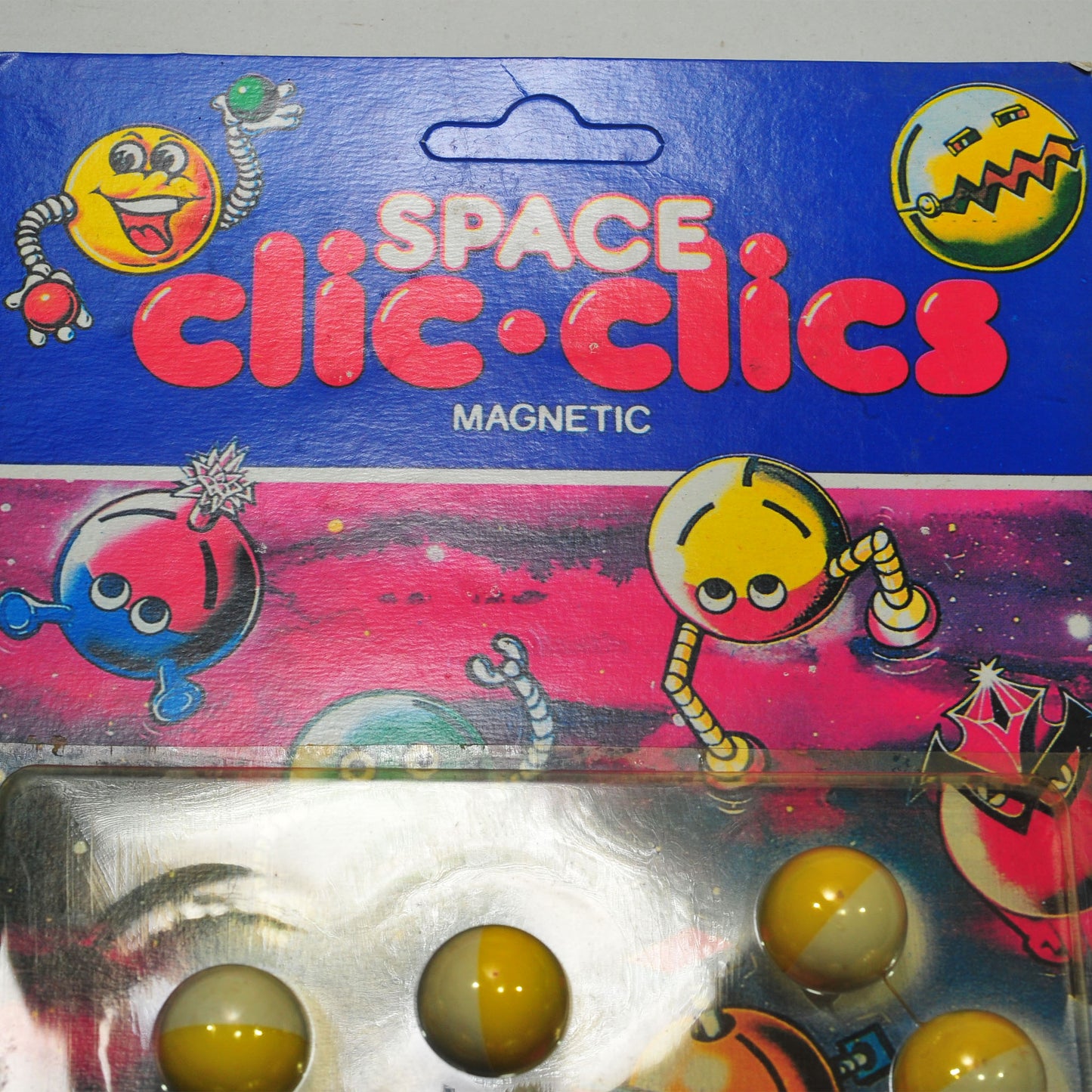 Vintage Space Clic-Clics — Magnetic Marbles, Sealed on Card, Never Used