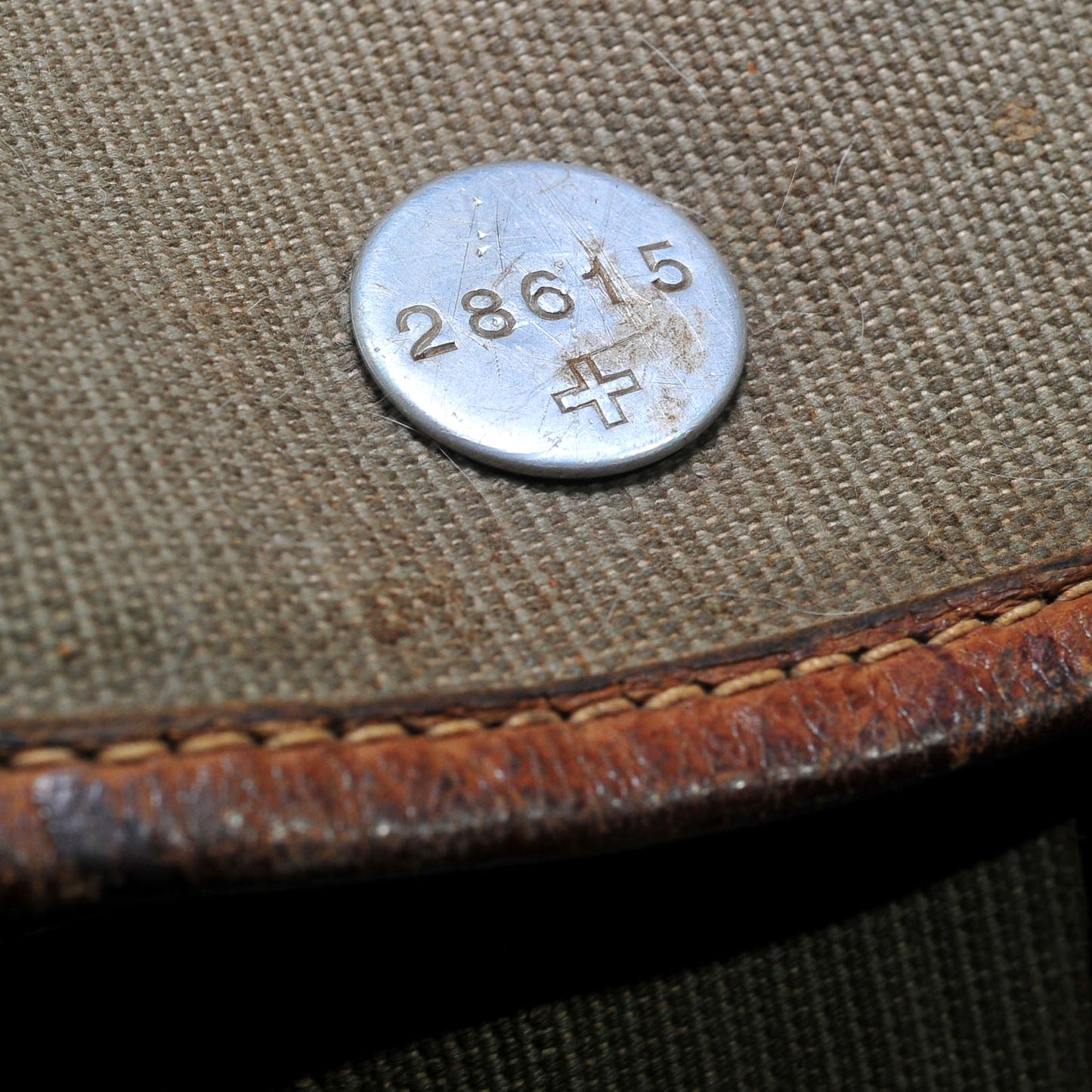 Swiss Army Sattler Backpack — 1950s Salt and Pepper Canvas & Leather, Good Condition