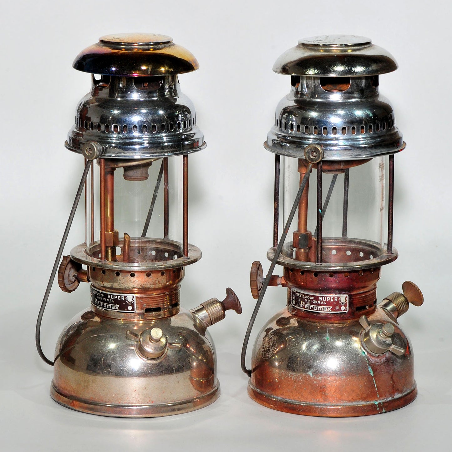 Petromax 821 Lanterns — Matching Original Pair, Complete with Original Globes