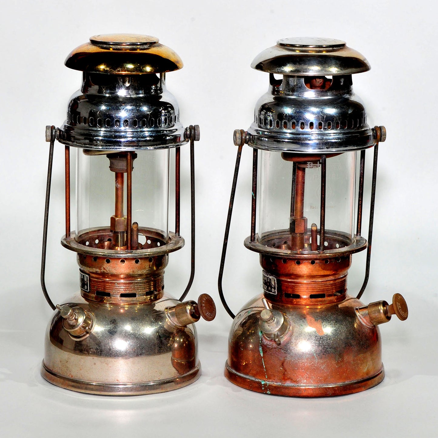 Petromax 821 Lanterns — Matching Original Pair, Complete with Original Globes