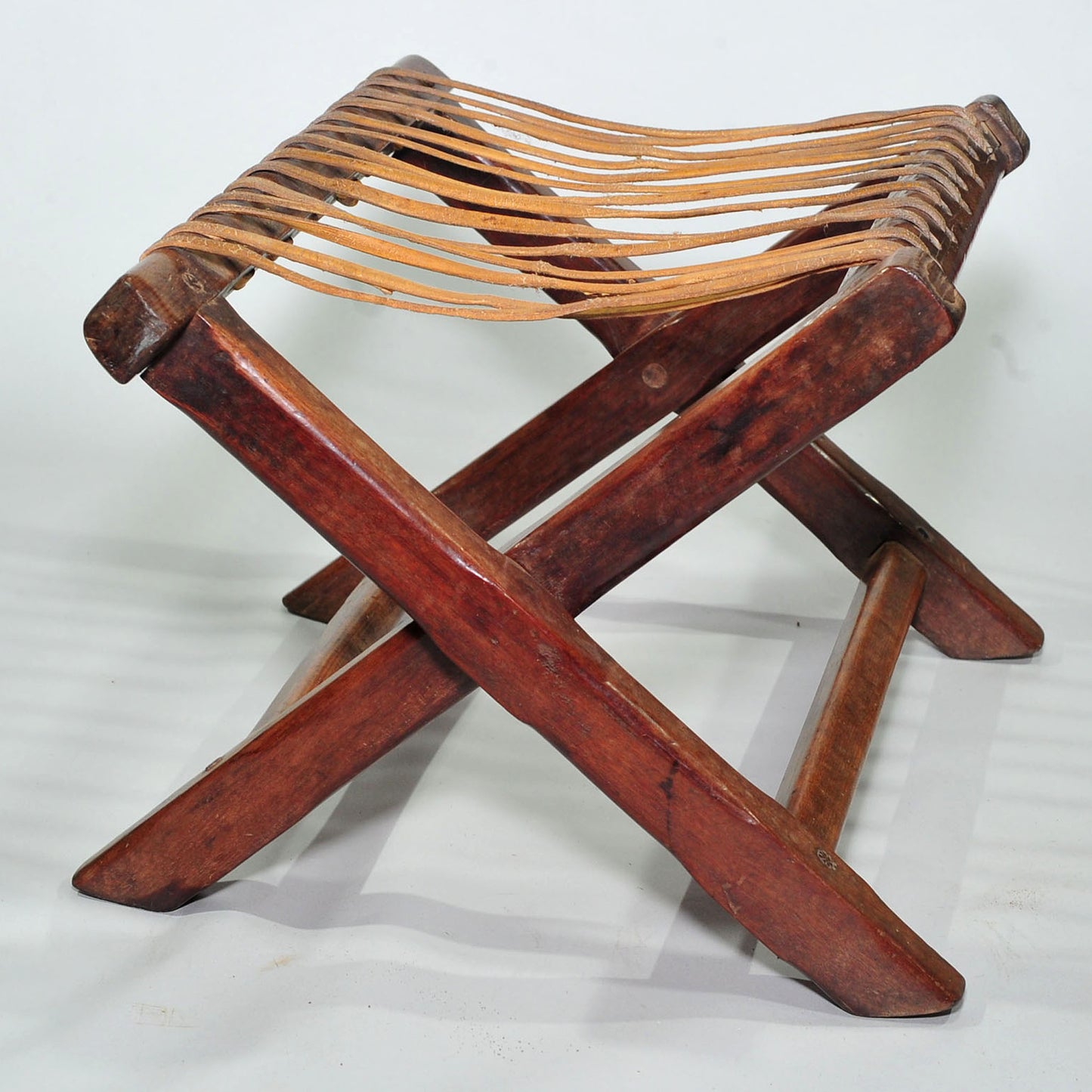 Antique Stinkwood Folding Camping Chair — Original Raw Hide Riempies