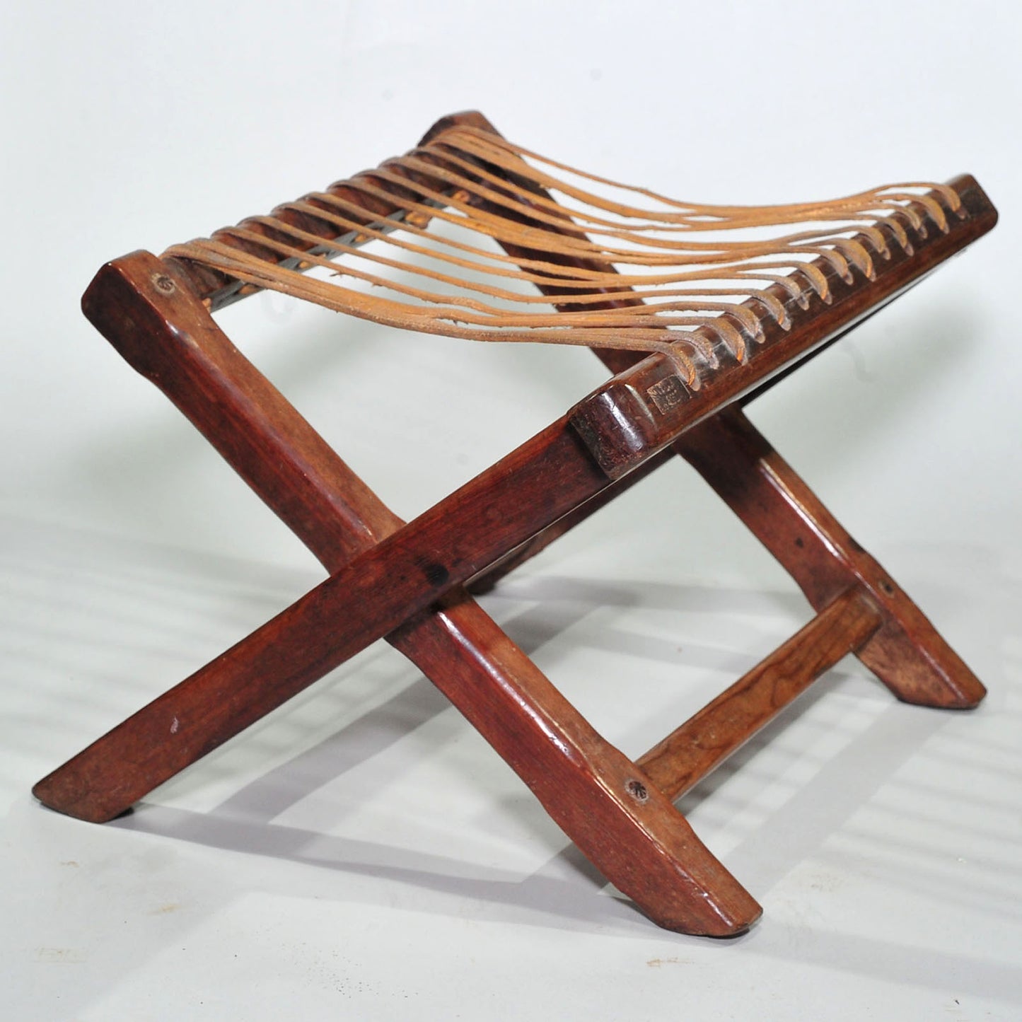 Antique Stinkwood Folding Camping Chair — Original Raw Hide Riempies
