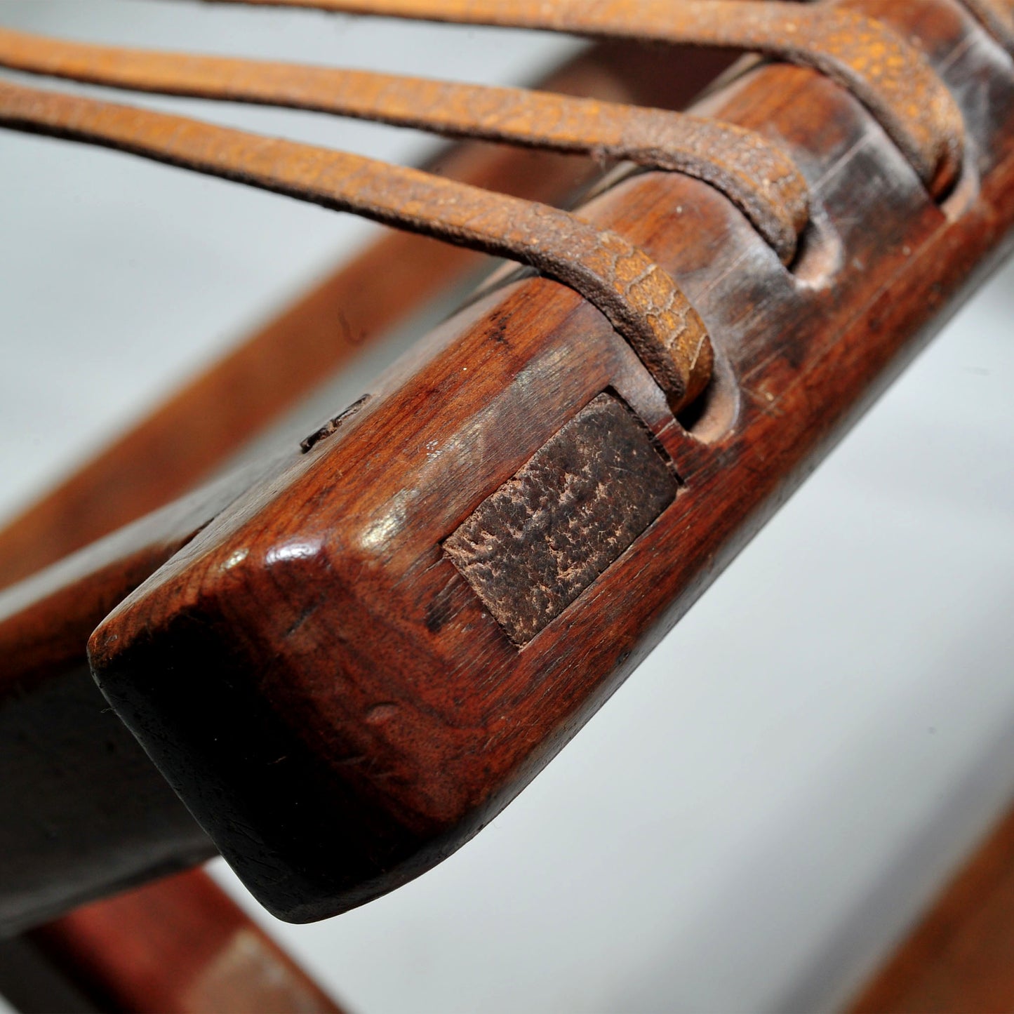 Antique Stinkwood Folding Camping Chair — Original Raw Hide Riempies