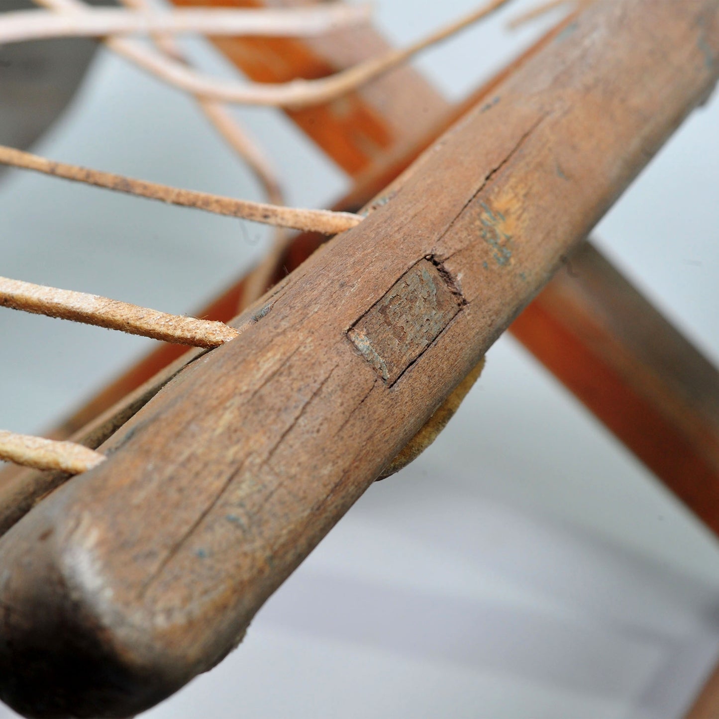 Antique Stinkwood Folding Camping Chair — Weathered, Broken Riempies