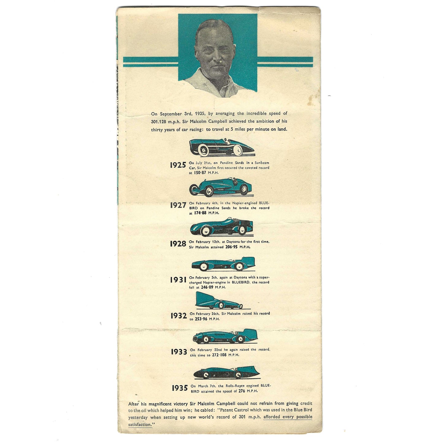 Castrol "The Story of Bluebird — The Fastest Car in the World" — Vintage Booklet