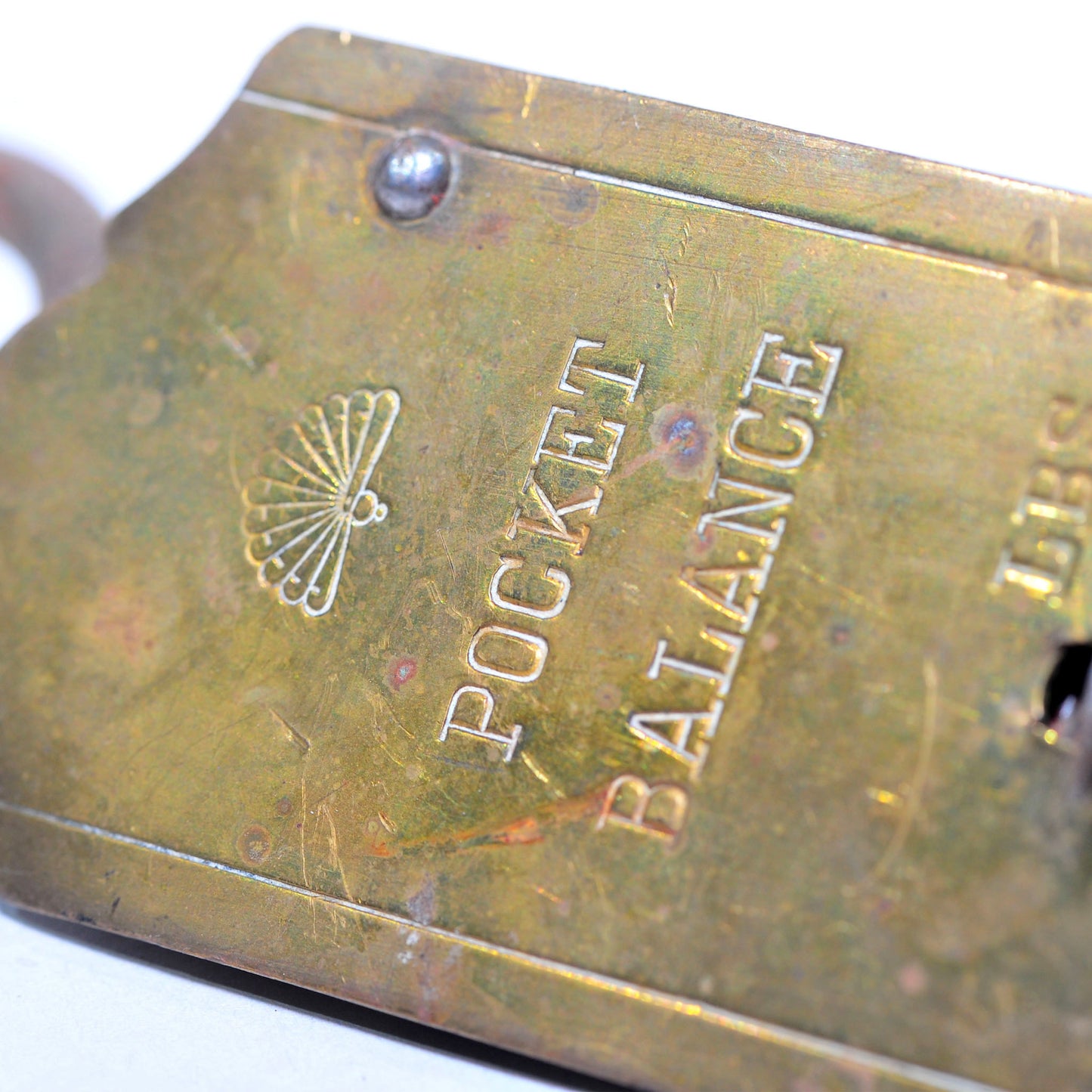Brass Pocket Balance — 100lb, Germany, Fan/Peacock Logo, Good Condition