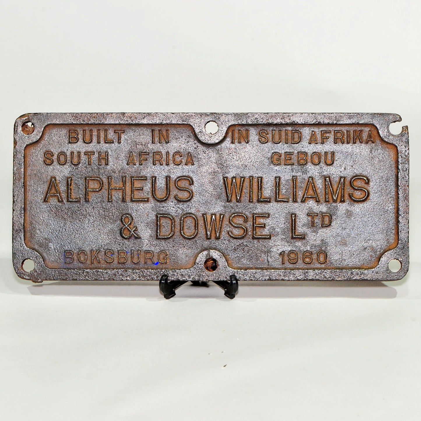 Alpheus Williams & Dowse Ltd Builder's Plate — Boksburg, 1960