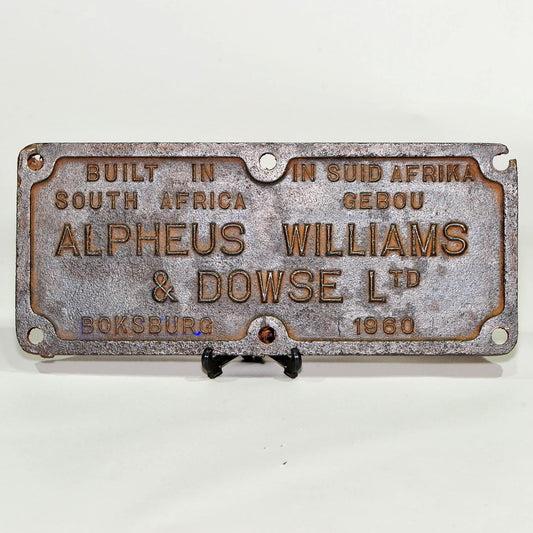 Alpheus Williams & Dowse Ltd Builder's Plate — Boksburg, 1960