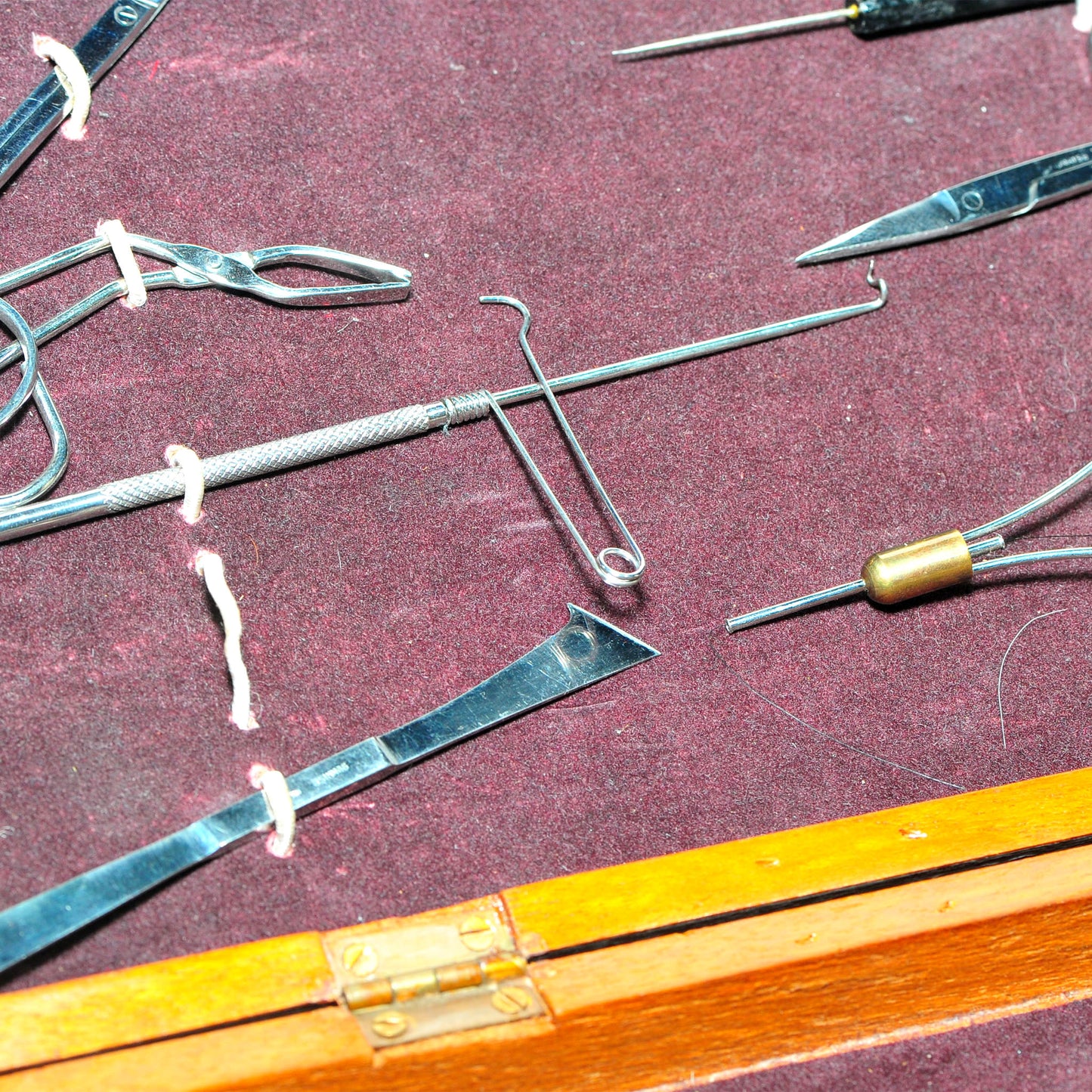 Vintage Sunrise India Fly Tying Tool Set in Fitted Wooden Box