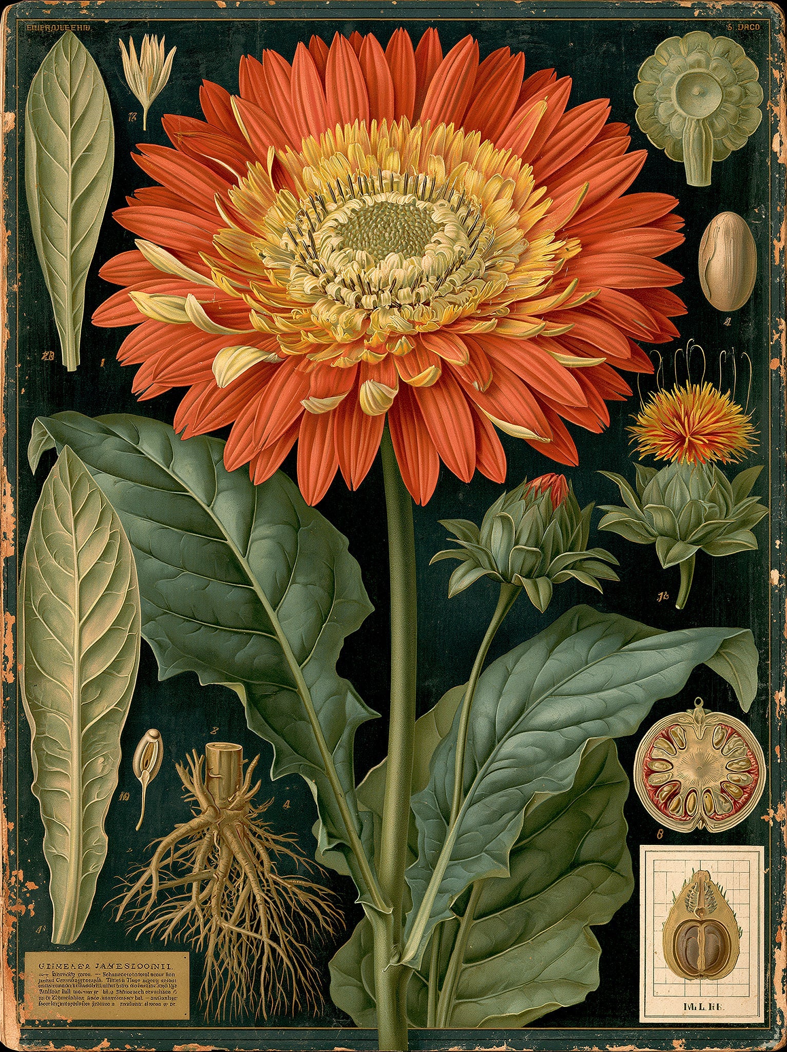 Gerbera Jamesonii botanical wall chart artwork